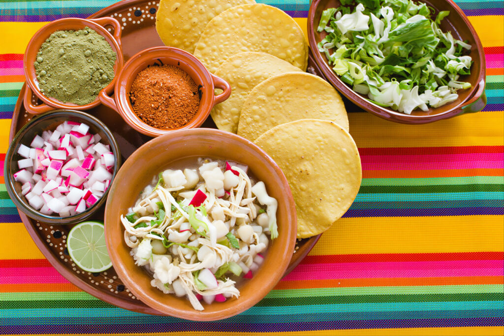 pozole mexican corn soup, traditional food in mexico made with corn grains